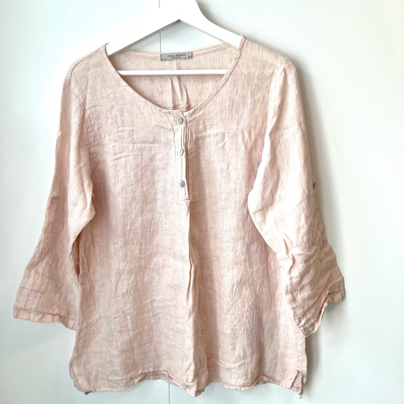 Viola Borghi Tops - VIOLA BORGHI 100% Linen Italian Tunic in Pale Peach Pink Oversized Relaxed Fit S